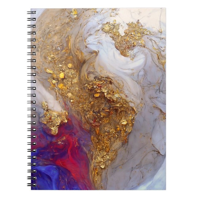 White Marble Swirl with Liquid Gold Notebook (Front)