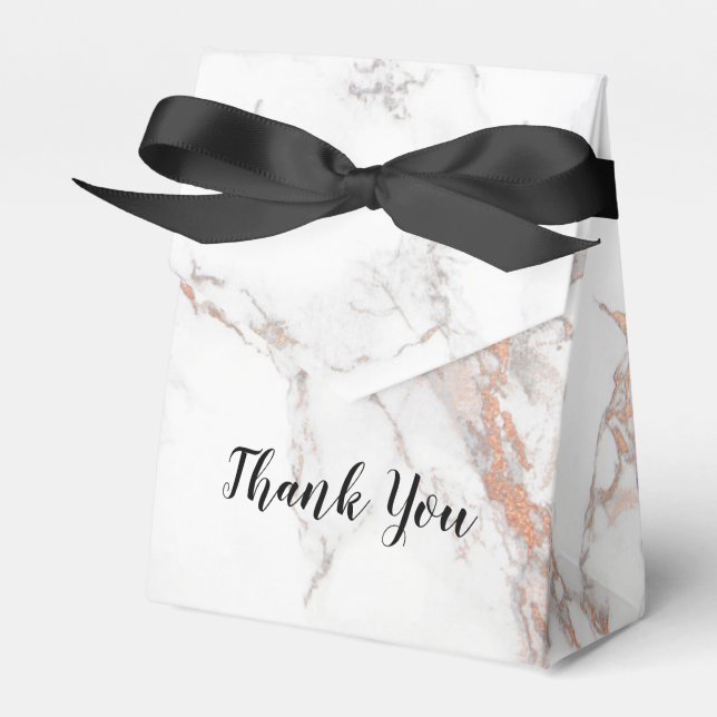 White Marble Texture Happy Thank You Favour Box (Front Side)