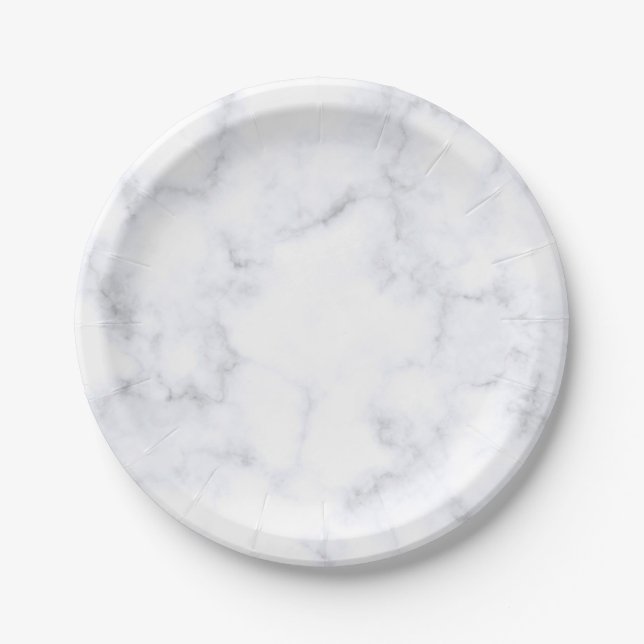 White Marble Texture Paper Plate (Front)