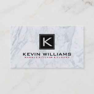 White Marble Texture Red & Black Accent Business Card