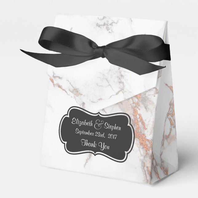 White Marble Texture Wedding Thanks Favour Box (Front Side)