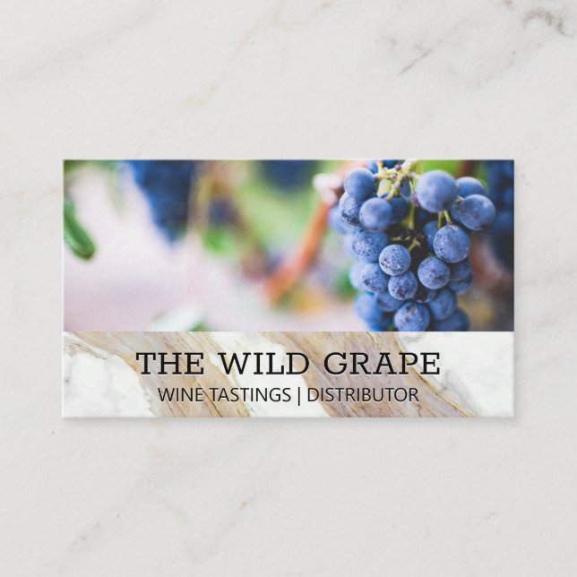 White Marble Texture | Wine Grapes Business Card (Front)