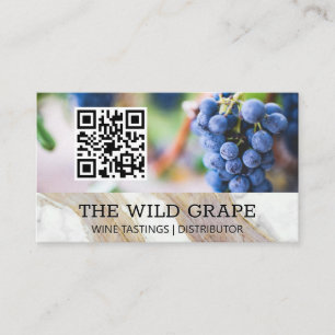 White Marble Texture Wine Grapes QR Code Business Card