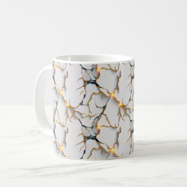 White Marble Texture with Glowing Gold Veins Coffee Mug (Front Left)