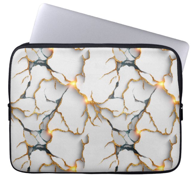 White Marble Texture with Glowing Gold Veins Laptop Sleeve (Front)