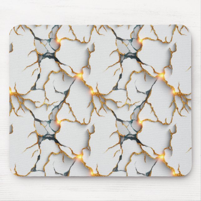 White Marble Texture with Glowing Gold Veins Mouse Mat (Front)