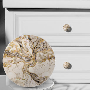 White Marble Tree of Life Abstract Ceramic Knob