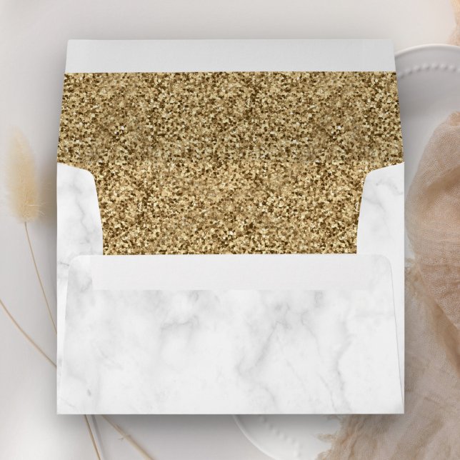 White Marble Vintage Faux Gold Glitter Envelope (Creator Uploaded)