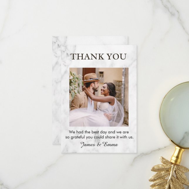 White Marble Wedding  Thank You Card (Front/Back In Situ)