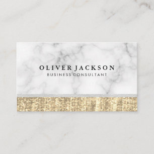White Marble White Leather Gold Sequin Business Card