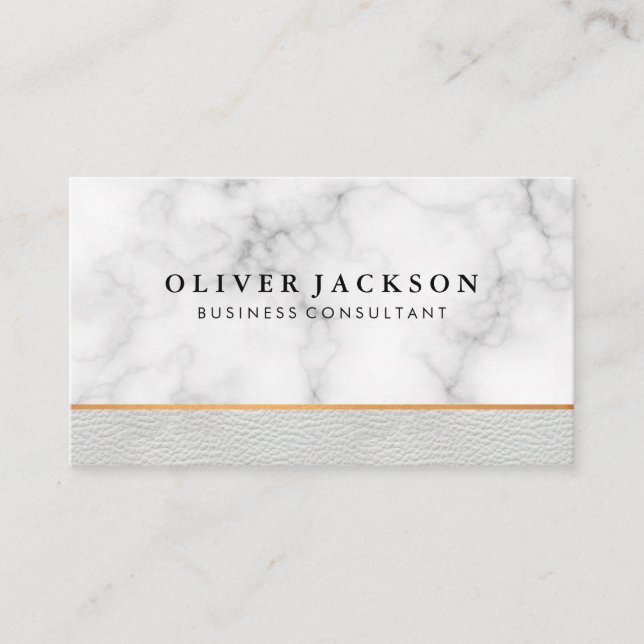 White Marble White Leather Trim Business Card (Front)