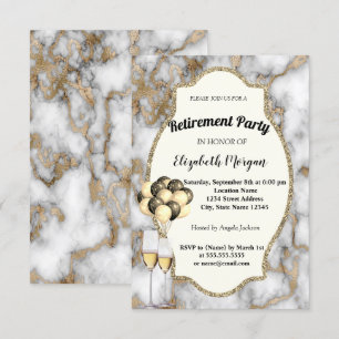 White Marble,Wine Glass,Ballons, Retirement Party Invitation