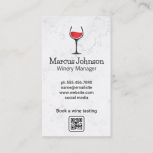 White Marble   Wine Glass Logo   Tasting QR code Business Card