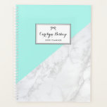 White Marble with Aqua Accent Personalised Planner<br><div class="desc">Stylish and modern planner featuring faux marble background with aqua blue accent. This feminine planner is completely customisable. This will be perfect as a personalised gift. Other colours are available.</div>