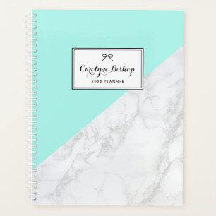 White Marble with Aqua Accent Personalised Planner