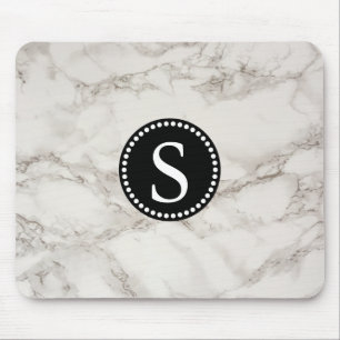 White Marble with Black Monogram Mouse Mat