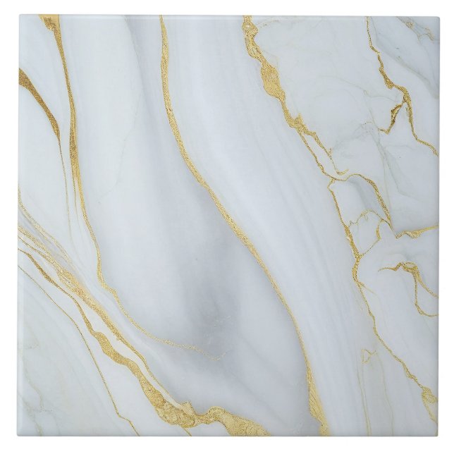 White Marble with Flowing Fine Gold Veins Tile (Front)