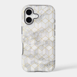 White Marble with Gold Cube Pattern