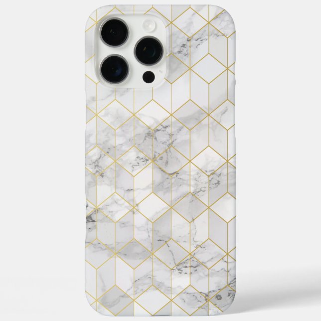 White Marble with Gold Cube Pattern Case-Mate iPhone Case (Back)