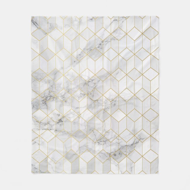White Marble with Gold Cube Pattern Fleece Blanket (Front)