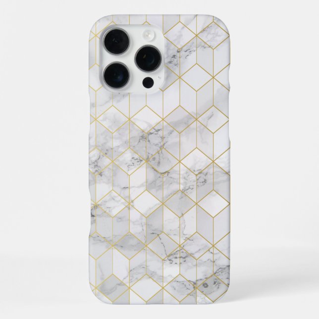 White Marble with Gold Cube Pattern iPhone Case (Back)