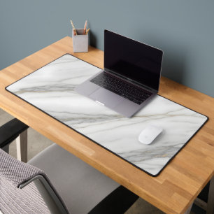 White Marble with Gold Veins Desk Mat