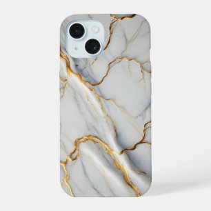 White Marble with Gold Veins iPhone 15 Case