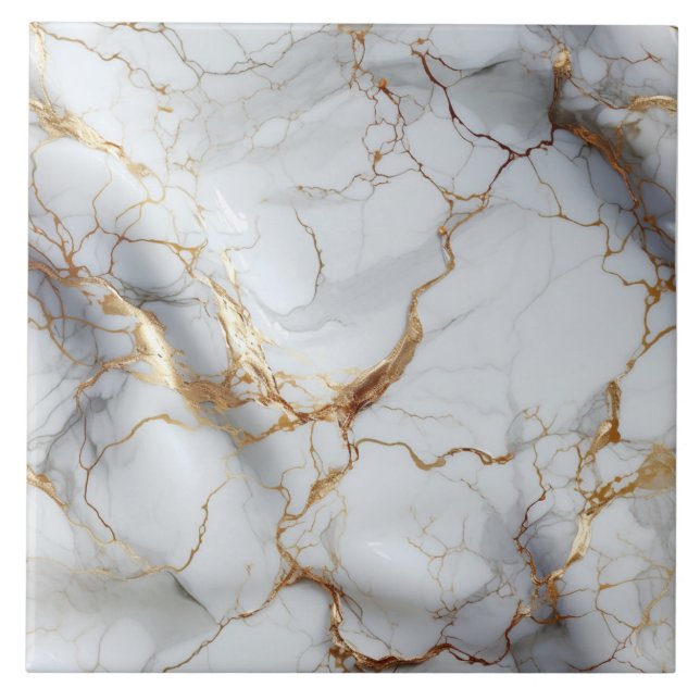 White marble with gold veins, small relief effect tile (Front)
