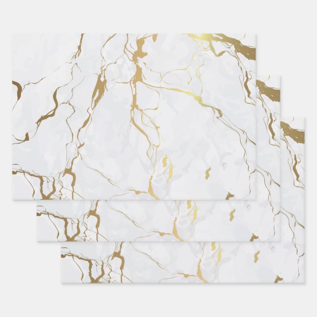 White Marble With Gold Wrapping Paper Sheet (Set)