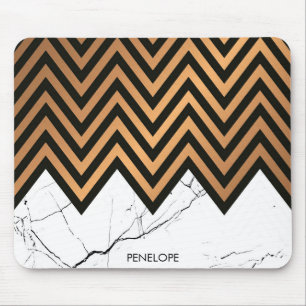 White Marble With Golden Chevrons Mouse Mat