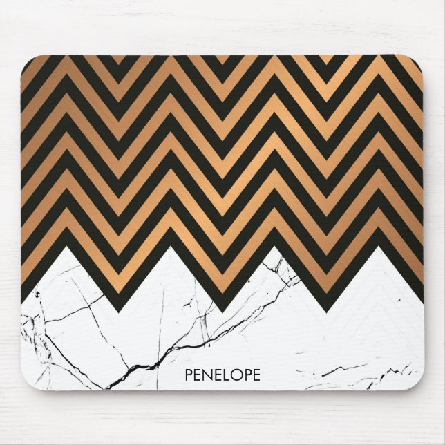 White Marble With Golden Chevrons Mouse Mat (Front)
