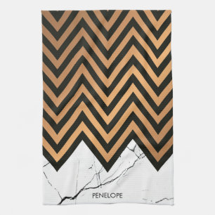 White Marble With Golden Chevrons Tea Towel