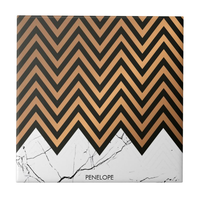 White Marble With Golden Chevrons Tile (Front)