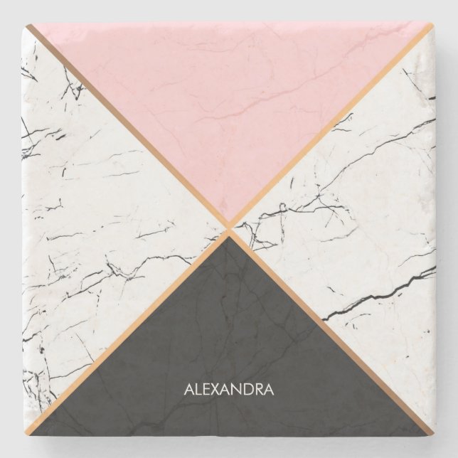 White Marble With Golden  Lines Stone Coaster (Front)