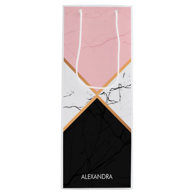 White Marble With Golden  Lines Wine Gift Bag (Front)