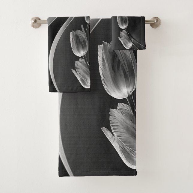 White Marble with Grey Underexposed Tulips Bath Towel Set (Insitu)