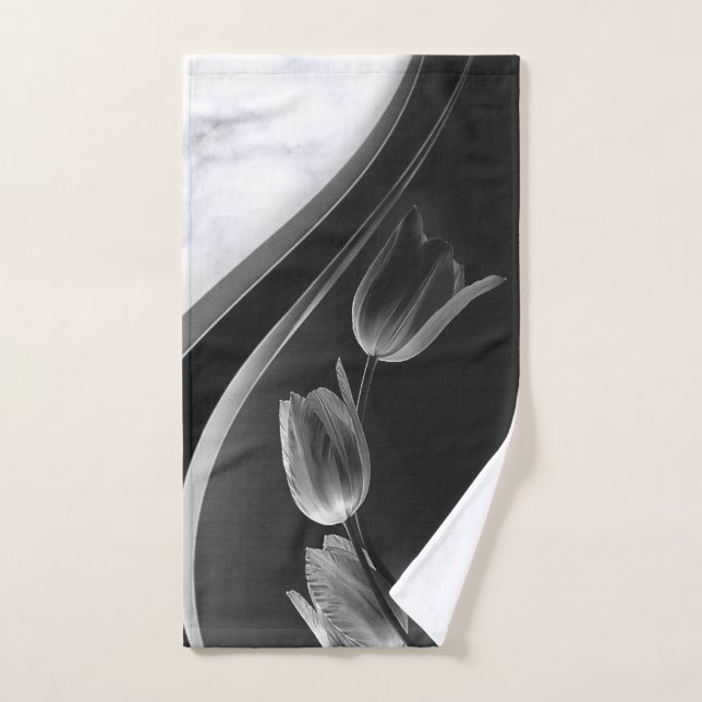 White Marble with Grey Underexposed Tulips Hand Towel (Hand Towel)