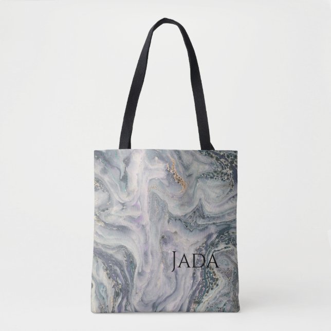 White Marble with Pearl, purple and gold Tote Bag (Front)
