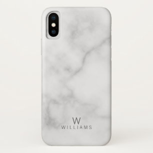 White Marble with Personalised Monogram and Name iPhone X Case