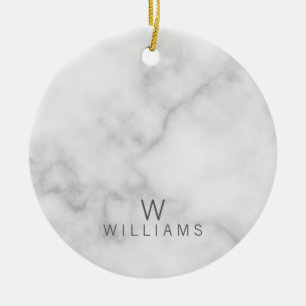 White Marble with Personalised Monogram and Name Ceramic Tree Decoration