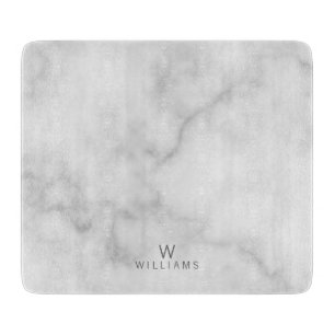 White Marble with Personalised Monogram and Name Cutting Board