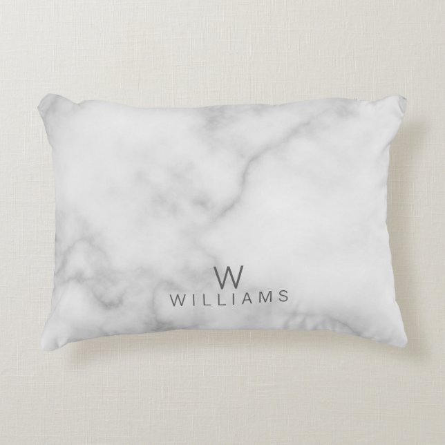 White Marble with Personalised Monogram and Name Decorative Cushion (Front)