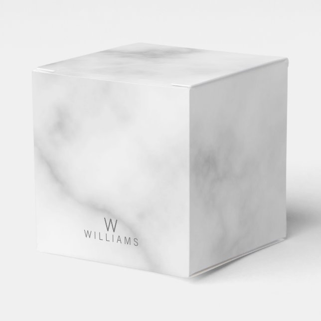 White Marble with Personalised Monogram and Name Favour Box (Front Side)
