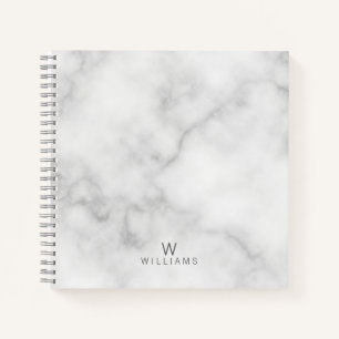 White Marble with Personalised Monogram and Name Notebook