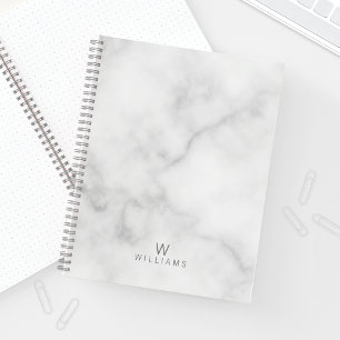 White Marble with Personalised Monogram and Name Notebook