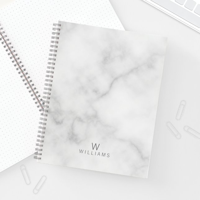 White Marble with Personalised Monogram and Name Notebook (Creator Uploaded)