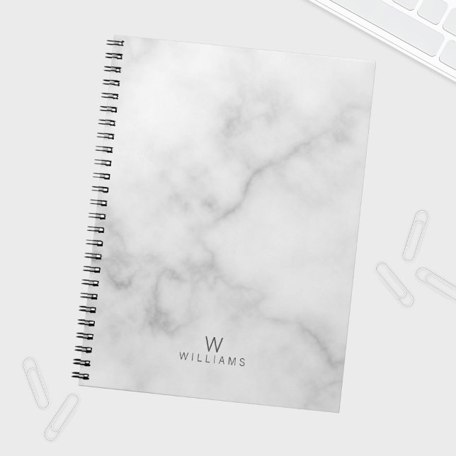 White Marble with Personalised Monogram and Name Notebook (Creator Uploaded)