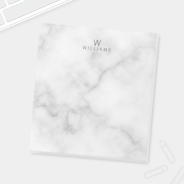 White Marble with Personalised Monogram and Name Notepad (Creator Uploaded)