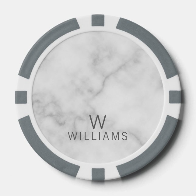 White Marble with Personalised Monogram and Name Poker Chips (Front)
