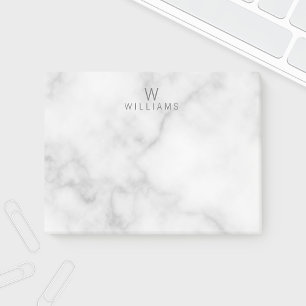 White Marble with Personalised Monogram and Name Post-it Notes